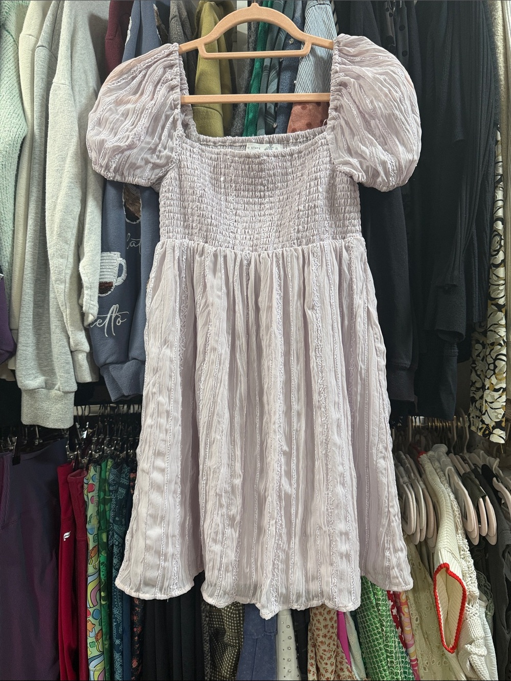 Altar'd State Lavender Smocked Puff-Sleeve Mini Dress